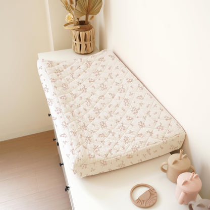 Konssy Waterproof Muslin Changing Pad Cover 2 Pack, Quilted Cotton Fitted Diaper Chang Table Cover, Soft Changing Pad Sheets for Girls Boys (Blossom,Pink)