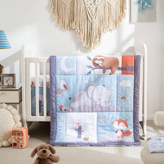 Crib Bedding Set 4 Pieces – Includes Comforter, 2 Fitted Sheets for Easy Changing, Crib Skirt – Soft, Breathable, Machine Washable – Fits Standard Crib Mattress – Baby Nursery Set for Boys & Girls