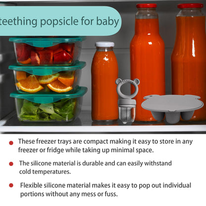 Silicone Baby Food Freezer Tray with Teething Popsicle Molds - Baby Fruit Feeder and Breastmilk Teether Combo
