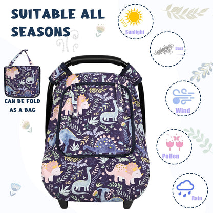 Pea Pod Car Seat Cover Baby, Infant Car Seat Canopy Covers for Newborn with 2 Layers Windows of Breathable Mesh Fabric, Lightweight Polyester/Soft Minky Dot Backing (Floral & Rainbow)