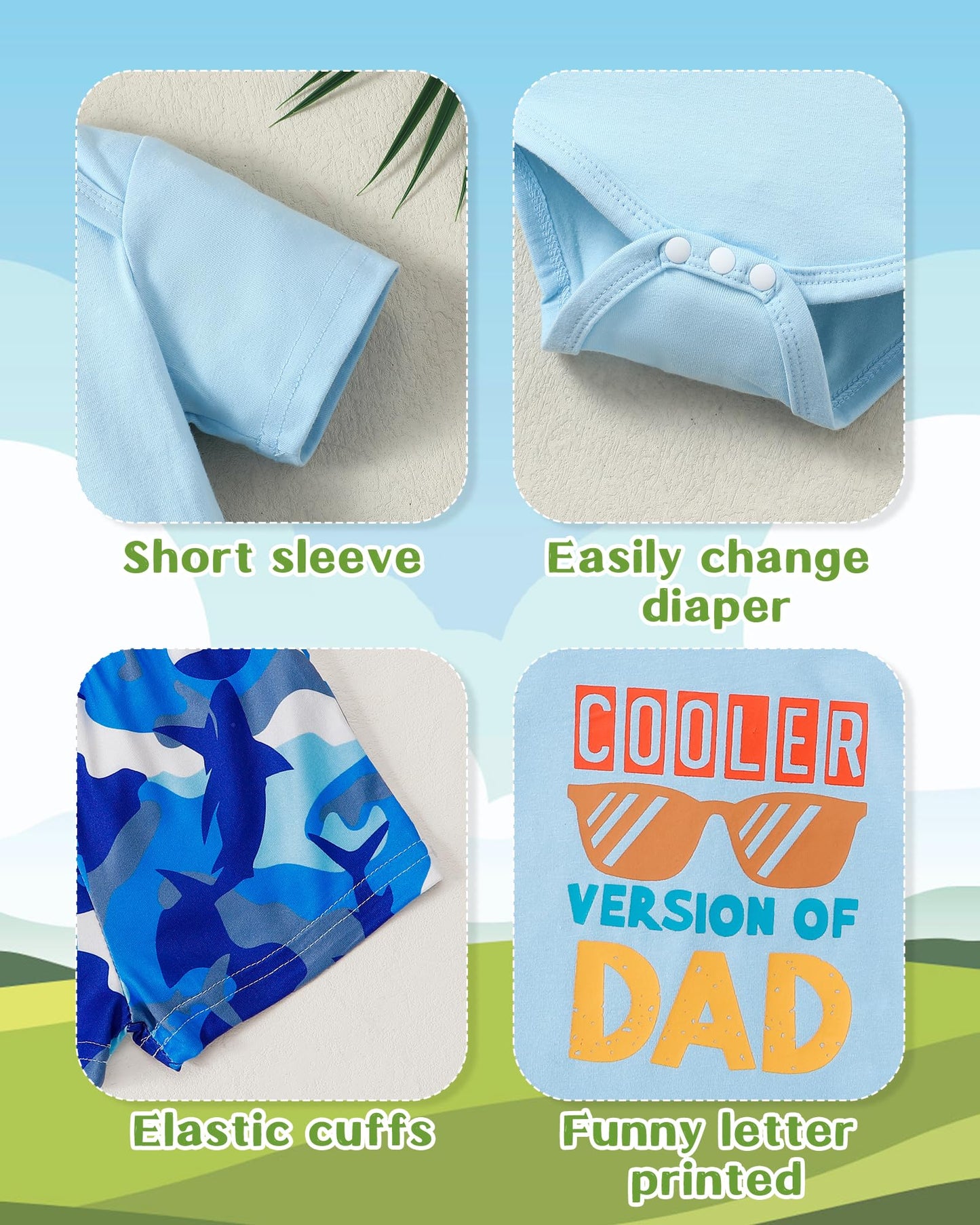 NZRVAWS Newborn Baby Boy Clothes Letter Printed Romper Shorts Summer Infant Outfits Camo Clothing Set 0 3 6 9 12 Months