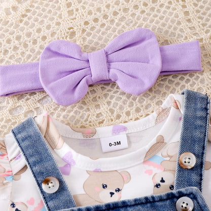 Baby Girl Clothes Suspender Skirt Newborn Ruffle Romper Cute Bear Jeans Dress Bow Headband Summer Outfits 0-18 Months