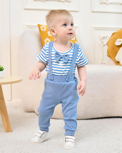 SANMIO Baby Boy Clothes 0-18 Months Newborn Outfits Short Sleeve Romper Top and Suspender Pants Baby Boy Summer Clothing 2Pcs