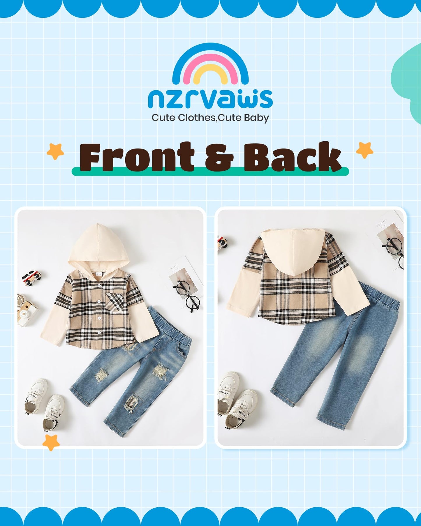 NZRVAWS Baby Boy Clothes Toddler Outfit Infant 6 12 18 24 Months2 3 4T Sweatsuit Ripped Jeans Fall Winter Clothing