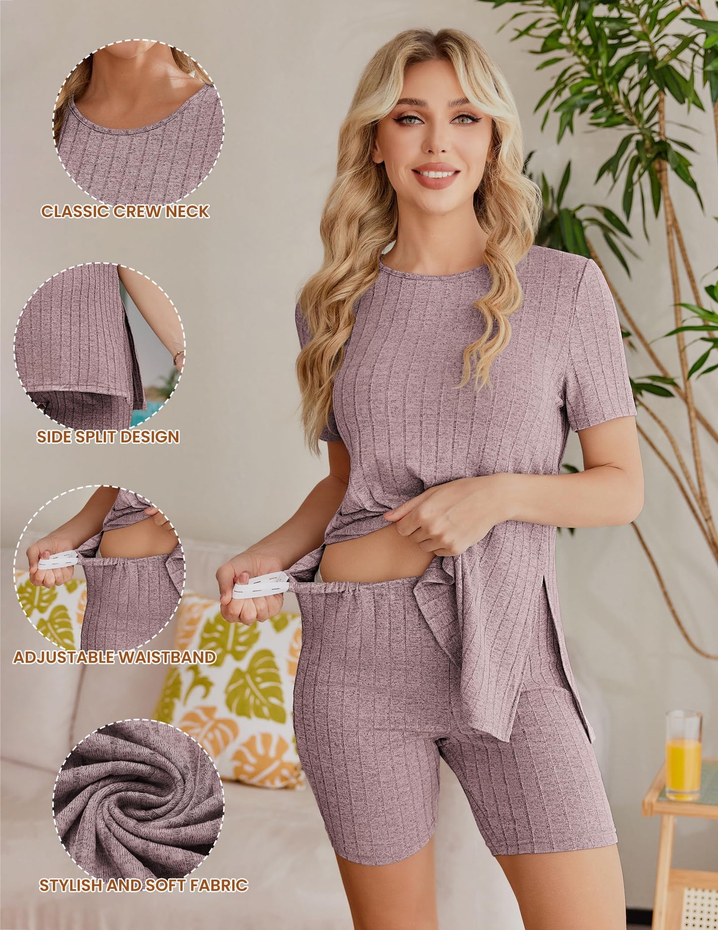 Ekouaer Maternity Sets 2 Piece Outfits Ribbed Knit Short Sleeve Shirts and Biker Shorts Pregnancy Loungewear Mama Clothes