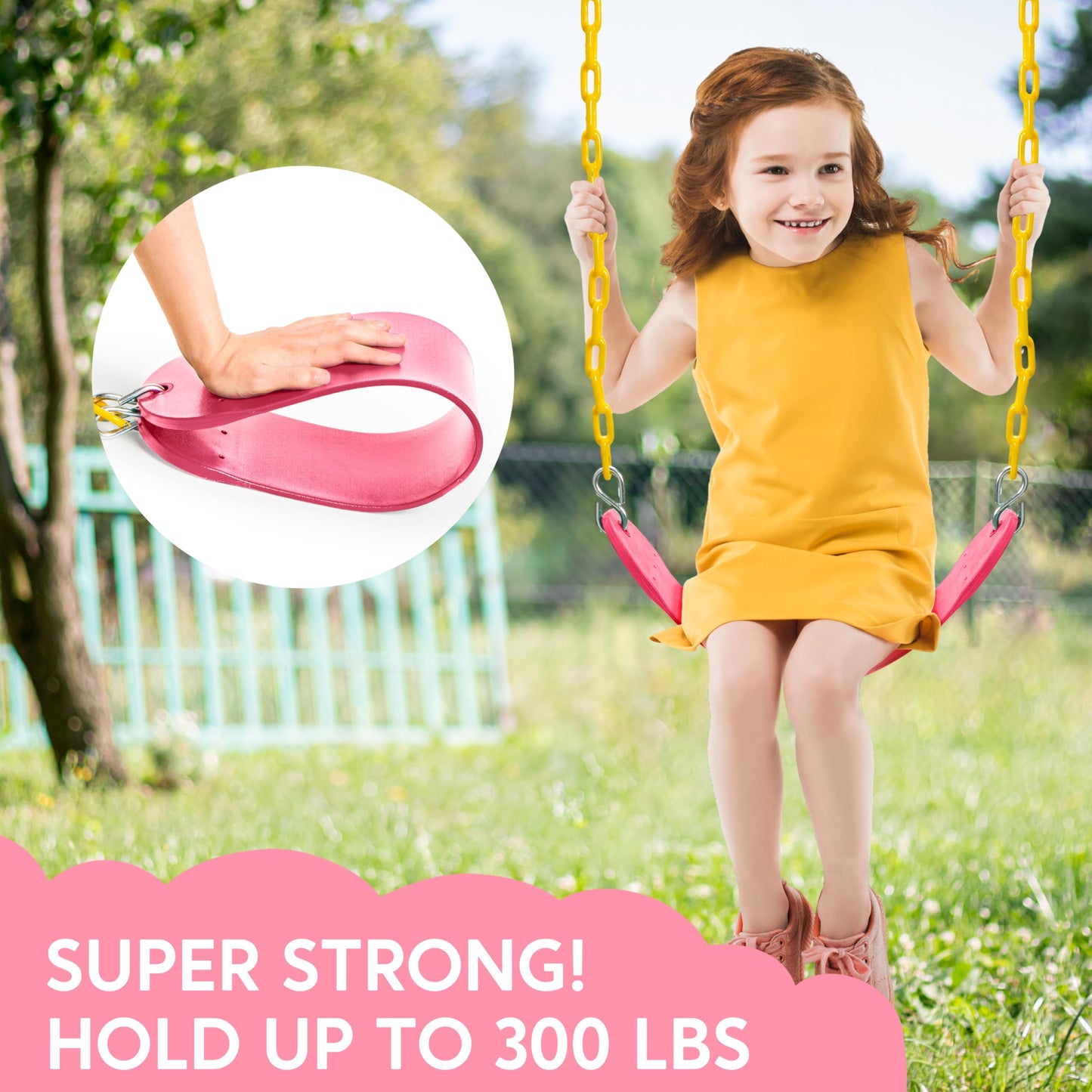 TURFEE Heavy Duty Swing Seat Pink Color with 66” Chain, Swing Set Accessories Replacement with Snap Hooks for Kids Outdoor Play Playground