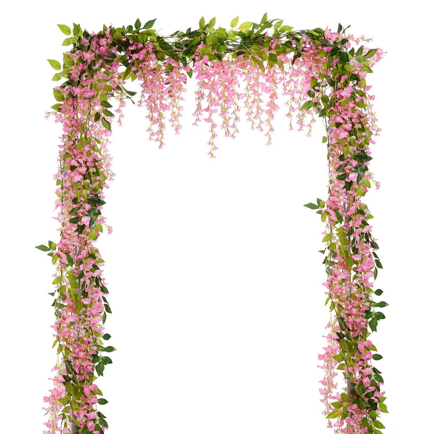 Lvydec Wisteria Artificial Flowers Garland, 4Pcs Total 28.8ft White Artificial Wisteria Vine Silk Hanging Flower for Home Garden Outdoor Ceremony Wedding Arch Floral Decor