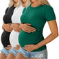 Ficerd 3 Pack Women's Maternity Shirts Cotton Short Sleeve Pregnancy Tops Side Ruched Ribbed Casual Mama tees Clothes