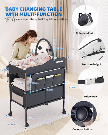 Baby Changing Table, Versatile Folding Changing Table, Waterproof Diaper Changing Station, Adjustable Height with 2 Drawers,Baby Changing Station, Mobile Nursery for Infant and Newborn