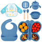 Silicone Baby Feeding Set, Baby Led Weaning Supplies, Silicone Suction Butterfly Plate, Bowl, Spoons, Fork and Waterproof Bib & Cloth Bib, Eating Utensils Baby Feeding Essentials (Purple)