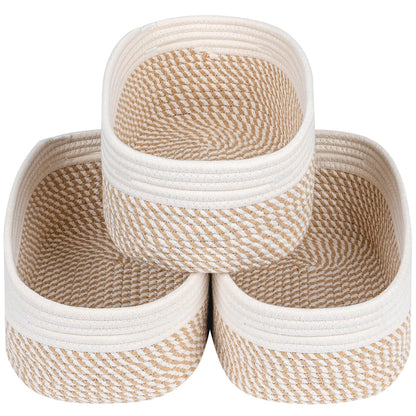 CubesLand Off White Small Storage Baskets for Shelves, Closet Organization Storage Bins Empty Gift Basket Baby Nursery Woven Baskets for Organizing, Rectangular Clothes Closet Shelves Baskets 3 Packs