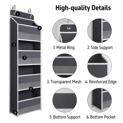 Over Door Organizer with 4 Large Capacity Pockets, Hanging Organizer Storage for Closet Bathroom Nursery Bedroom Dorm, Toys Cosmetics Sundries and Baby Essentials, Gray