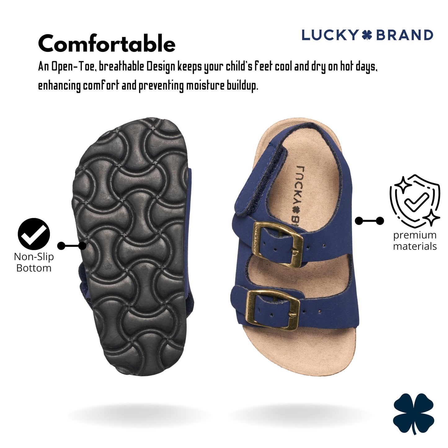 Lucky Brand Toddler Unisex Baby Boy Blanc Double Strap Casual Toddlers Sandals with Hook and Loop Closure (Toddlers)