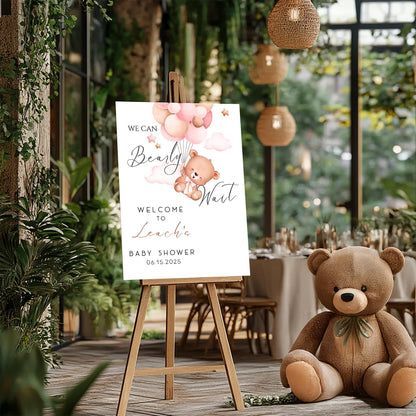Personalized We Can Bearly Wait Baby Shower Welcome Sign, Welcome to Baby Shower Sign - Teddy Bear & Balloon Theme Décor #5