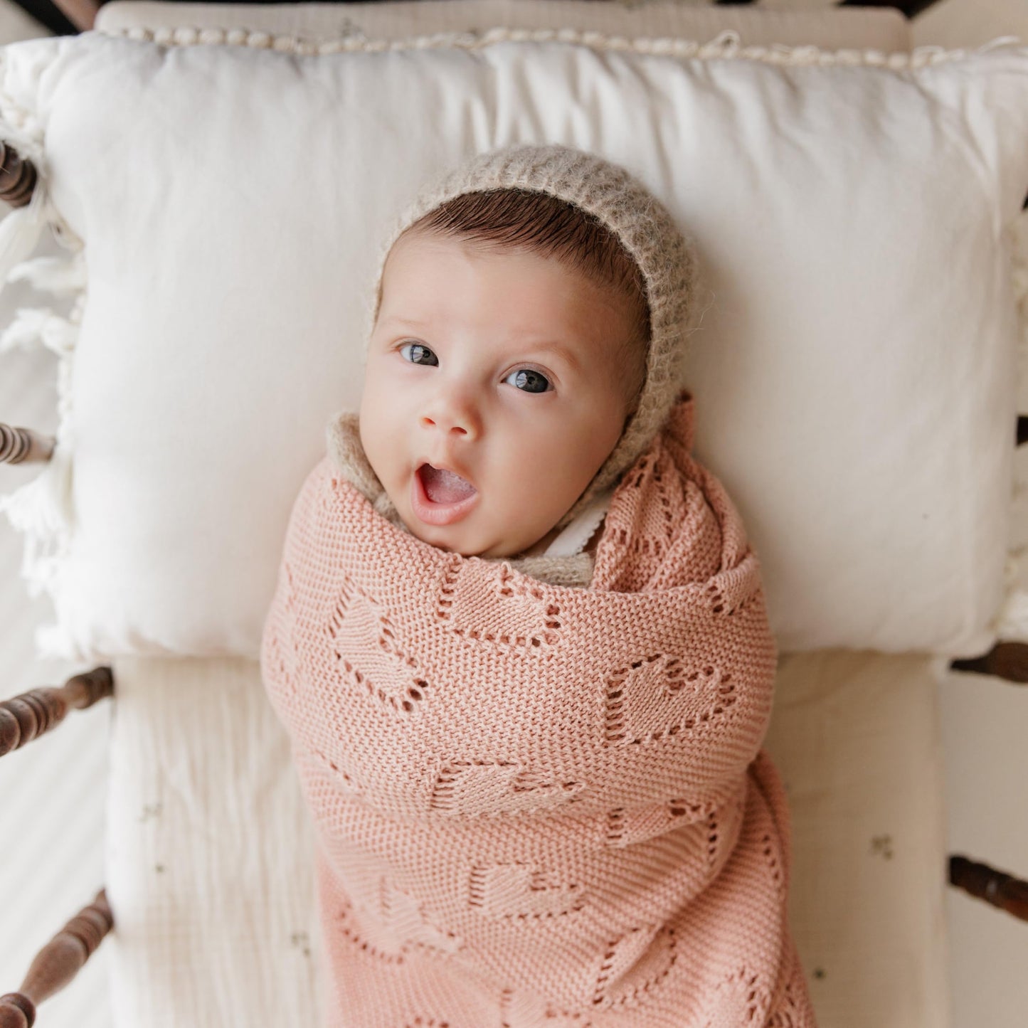 Swaddling Blanket for Girls - 100% Luxury Cotton Knit Heart Baby Blanket - Soft Warm Cozy Swaddle Receiving Stroller Crib Receiving Blanket for Newborns Infants & Toddlers (Pink, 0-2 Years)