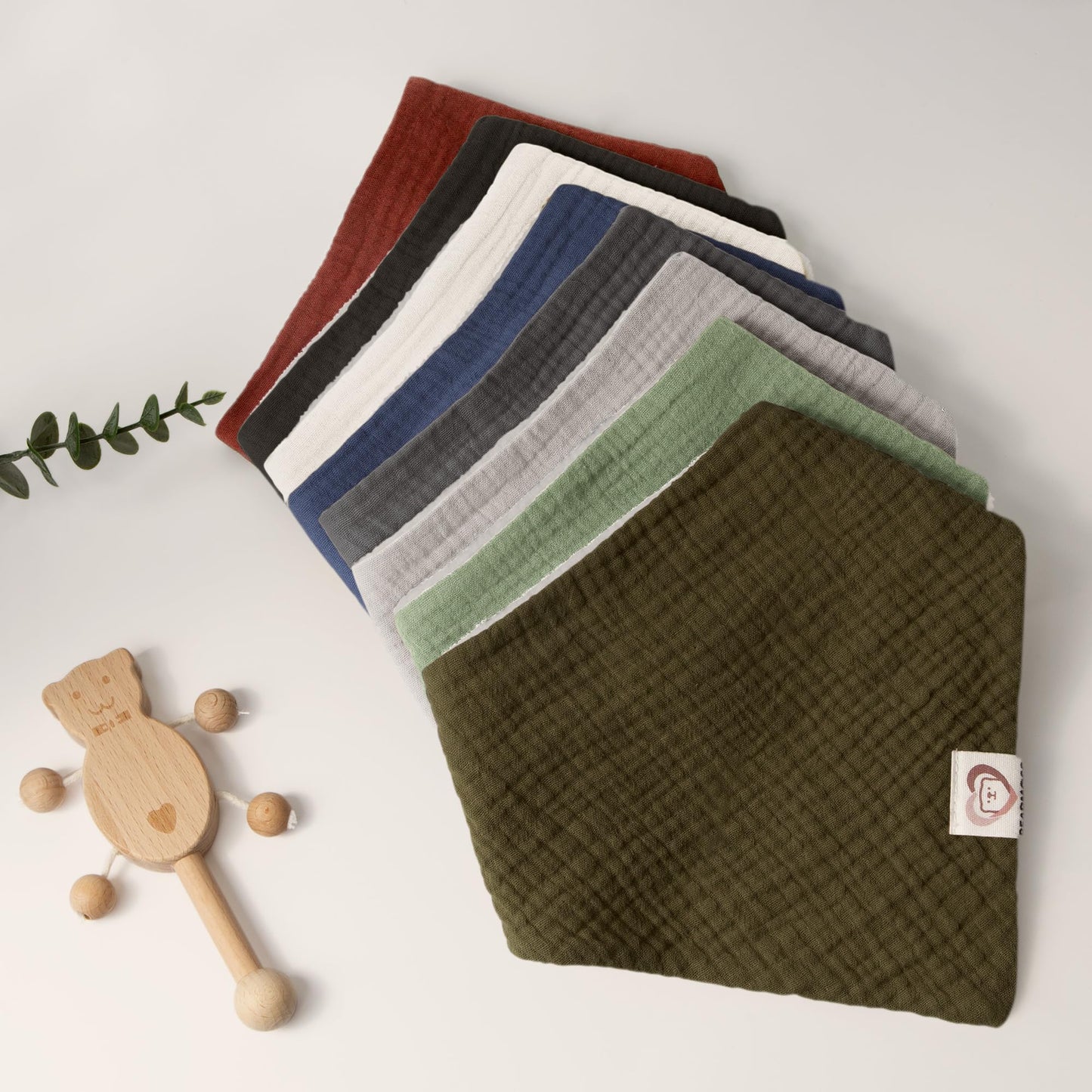 Bearmoss Muslin Baby Bibs 8 Pack Soft Bandana Bibs for Drooling & Teething, Absorbent Burp Cloths with Adjustable Snaps