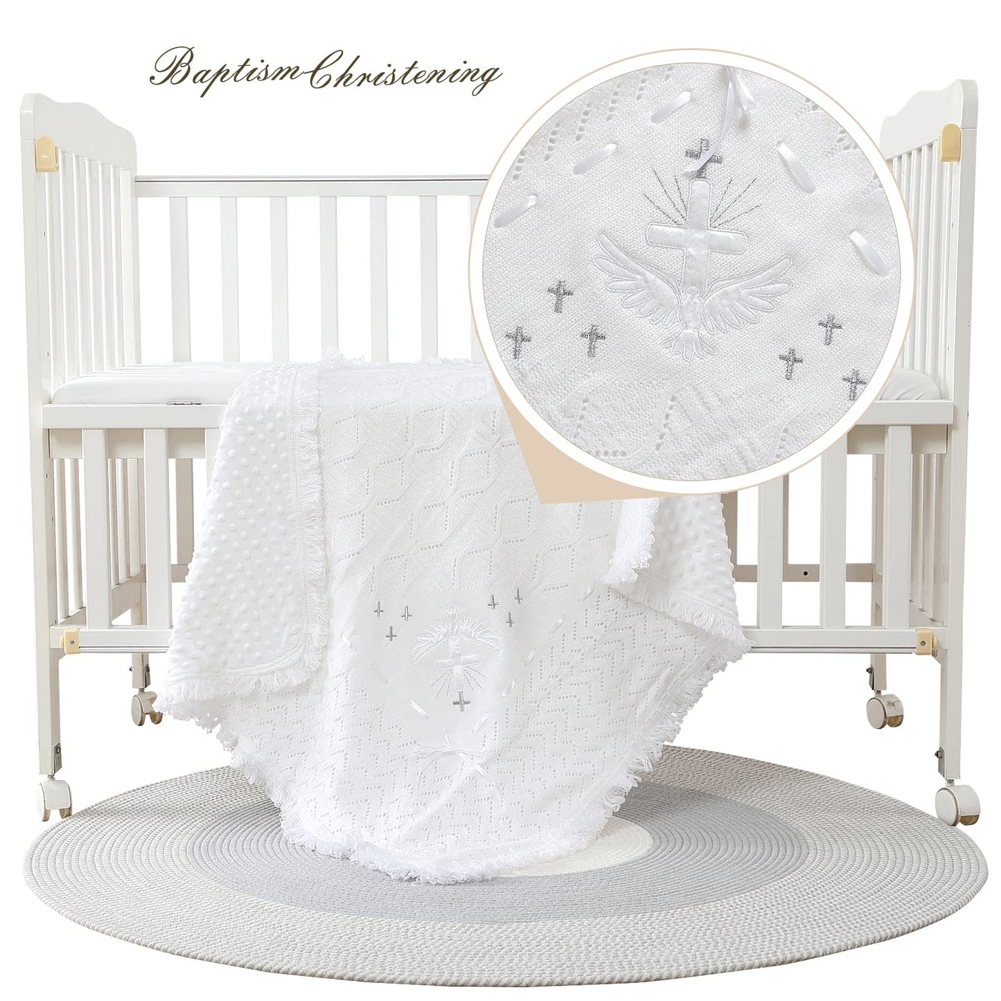 Booulfi Knit White Baby Blankets Neutral,Crib Stroller Newborn Blankets for Boys Girls,Cotton Lace Crochet Winter Blanket Nursery Blanket New Baby Essentials, 38X39