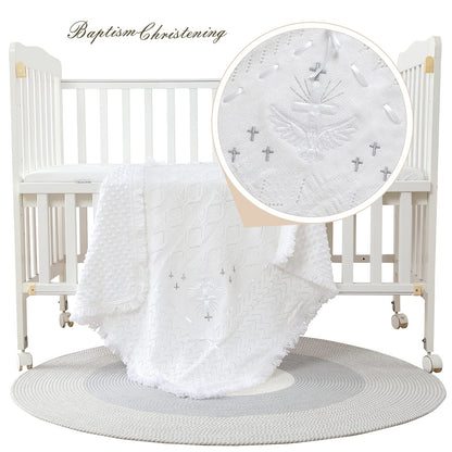 Booulfi Knit White Baby Blankets Neutral,Crib Stroller Newborn Blankets for Boys Girls,Cotton Lace Crochet Winter Blanket Nursery Blanket New Baby Essentials, 38X39