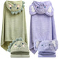 Unisex Toddler Bath Towel with Hood, 27.5"X55", Green, Anime Dinosaur Pattern, Coral Fleece, Machine Wash, 1 Count