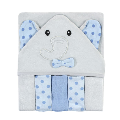 Hudson Baby Unisex Baby Hooded Towel and Five Washcloths, Modern Giraffe, One Size