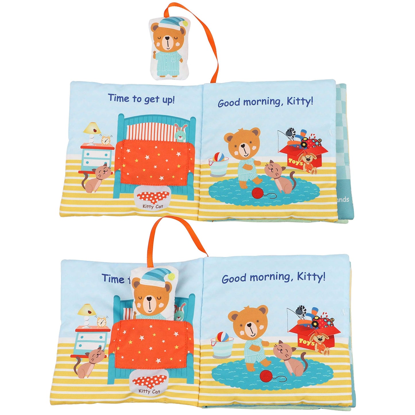 bebe mondo Teddy Bear Soft Baby Book Activity Quiet Cloth Books Developmental Toys Interactive Baby Books for Babies Toddlers Infants, Easter Gifts for Boys Girls,Washable Mirror Toy, Goodnight W Box