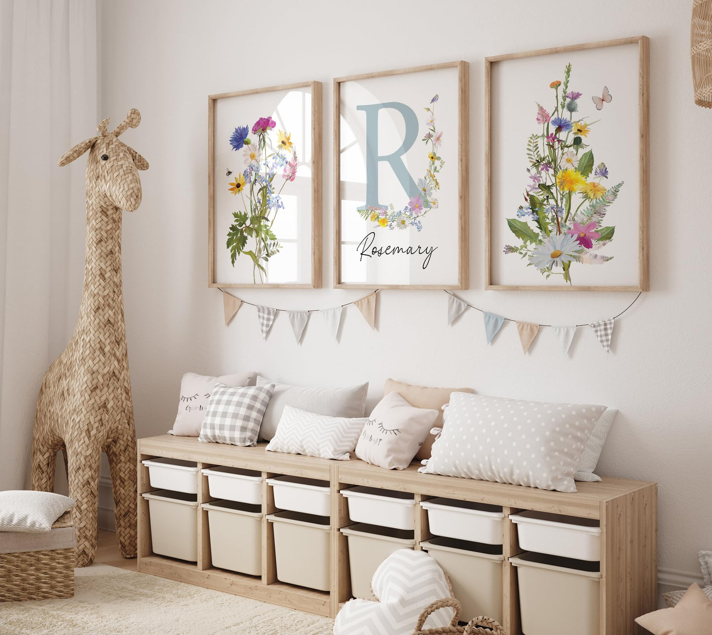 Personalized Wildflower Nursery Prints, Custom Floral Name Wall Art, Baby Girl Initial Monogram Posters, Boho Watercolor Wild Flower Artwork - Unframed (Autumn Meadow, 8x10)