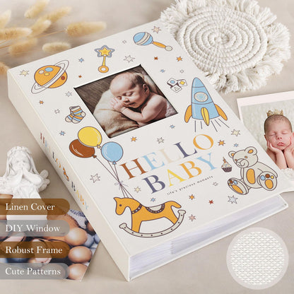 Lanpn Baby Photo Album 4x6 300 Pockets, Linen Newborn Bebe Ultrasound Photo Album with Memo Writing Area, Cover Photo Book, Picture Album for kids, Baby Girl Boy Memory Book Keepsake Colorful