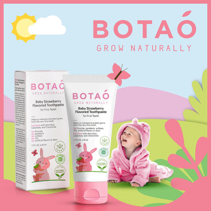 Fluoride Free Baby Toothpaste | Strawberry Flavored - Organic Training Natural Toddler Toothpaste for Toddlers | EWG Verified, Vegan, SLS Free, Safe to Swallow, Aloe Vera -1.7Oz