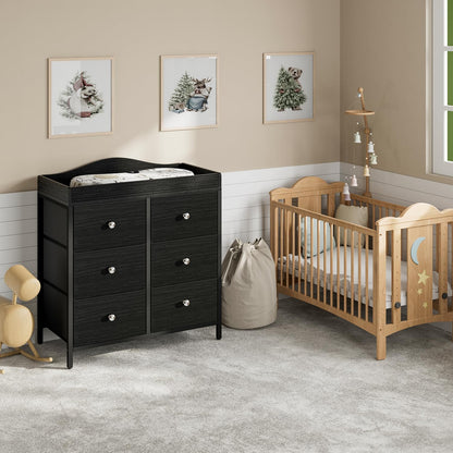BOLUO Changing Table Dresser with 6 Fabric Drawers, Baby Dresser with Changing Table Top Diaper Changing Station with Storage for Nursery Modern