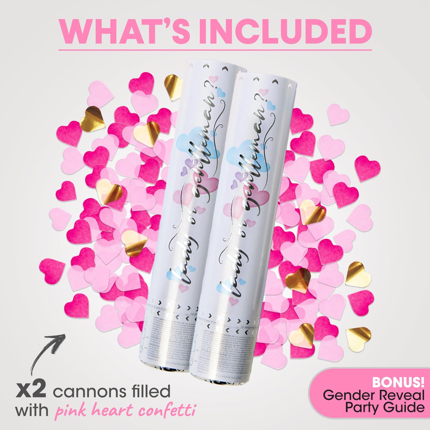 PrimePure Gender Reveal Confetti Cannon - Heart Shaped Confetti Poppers - Blue 2 Pack - Baby Boy Gender Reveal Party Poppers Party Cannons Shooter Blaster
