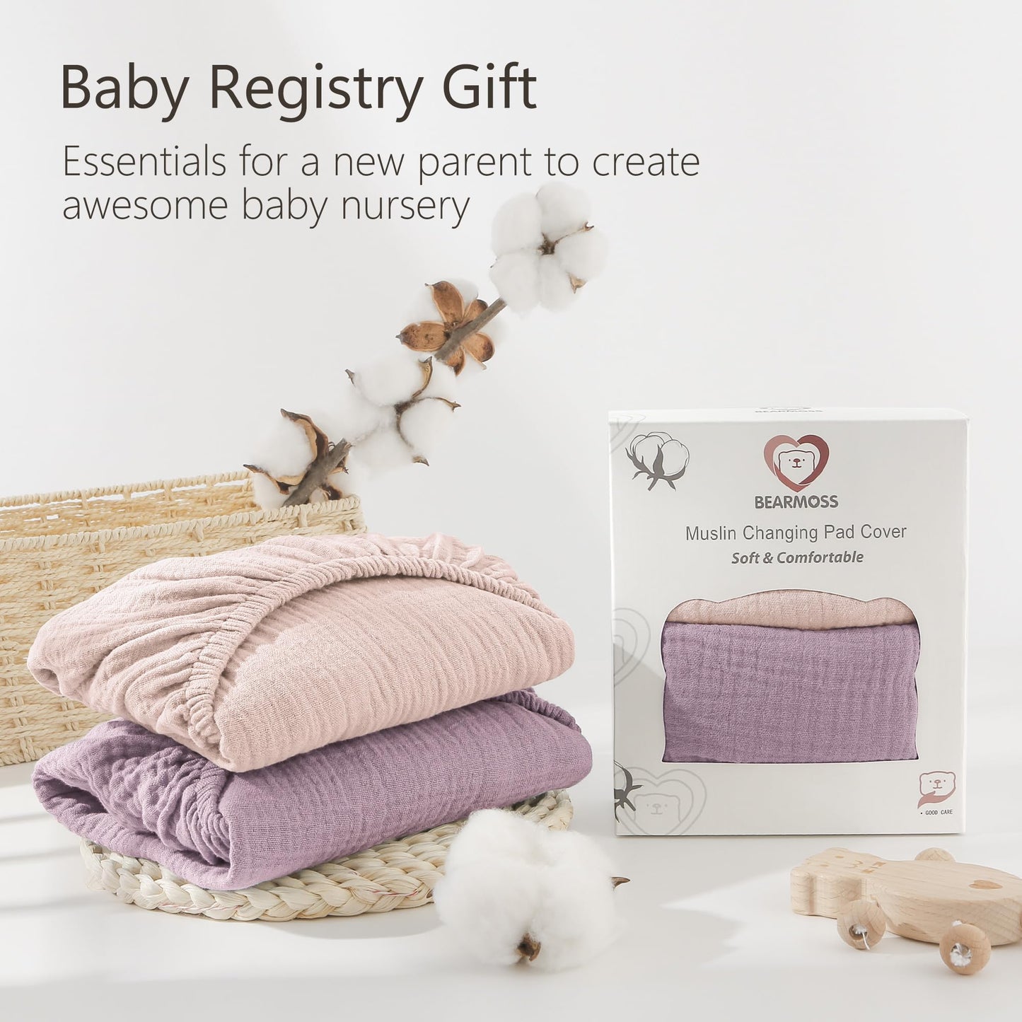 Bearmoss Changing Pad Cover, 2 Pack Muslin [100% Cotton] Diaper Changing Table Covers, 32'' x 16'' Soft Breathable Changing Pad Sheets for Unisex Baby Girls and Boys with Strap Holes (Bluemoon)