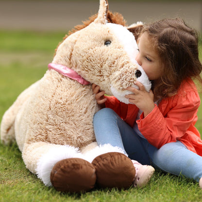 Tezituor 47 Inch Giant Horse Stuffed Animal, 4ft Realistic Chocolate Stuffed Horse Plush Toy, Hugging Soft Horse Pony Plush Pillow for Boys Girls,