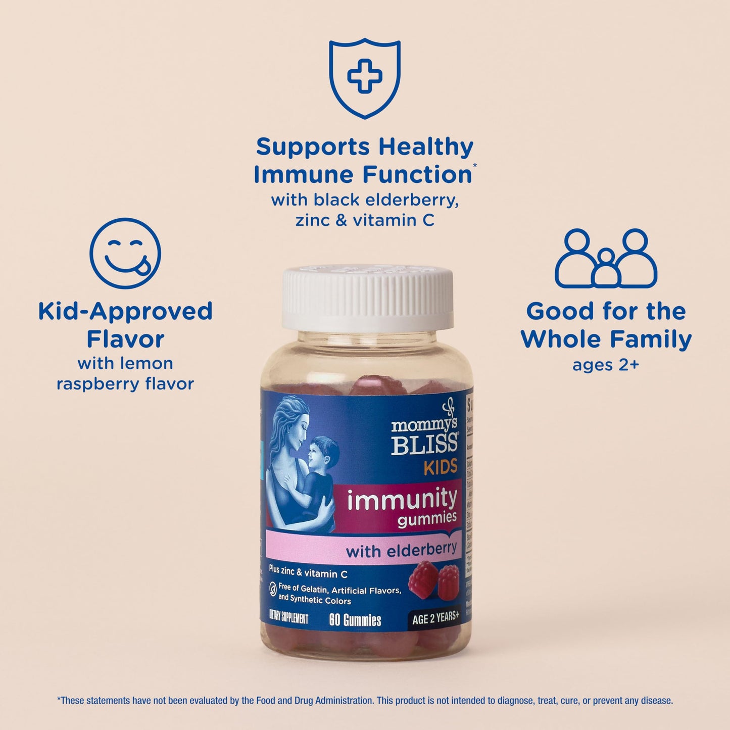 Mommy's Bliss Organic Elderberry Syrup & Immunity Boost With Vitamins, Prebiotics & Echinacea for Kids & Adults 1 yr+, 3 Fl Oz