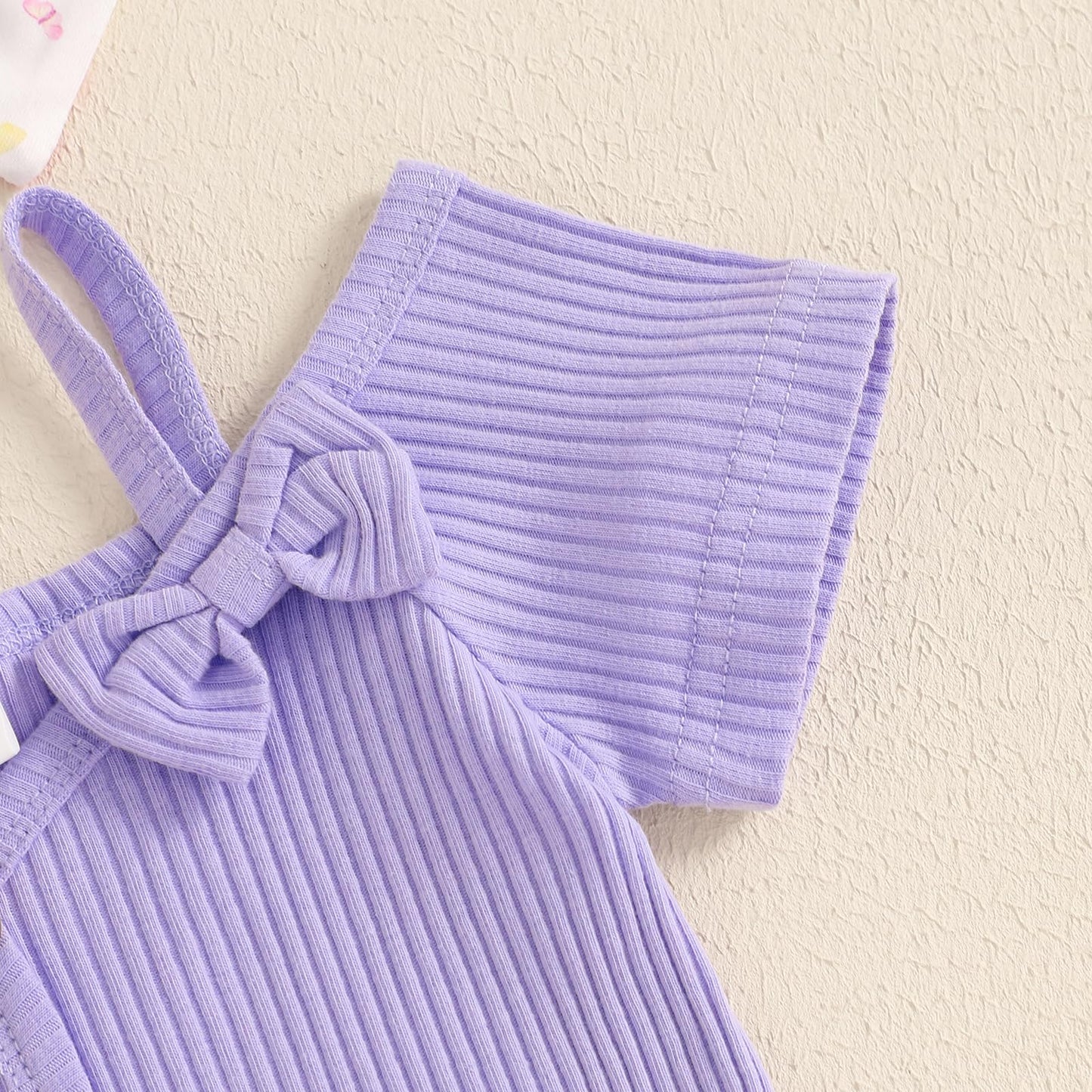 Fernvia Infant Baby Girl Clothes Suspenders Short Sleeve Ribbed Romper Flared Pants Set Headband 3pcs Summer Outfit