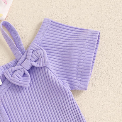 Fernvia Infant Baby Girl Clothes Suspenders Short Sleeve Ribbed Romper Flared Pants Set Headband 3pcs Summer Outfit