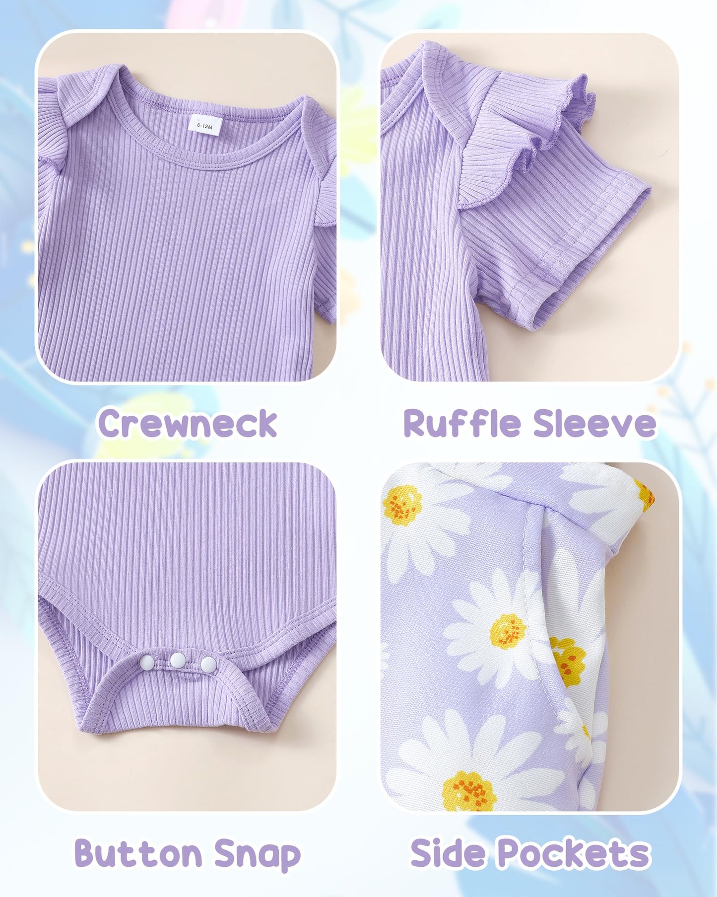 SUNNY PIGGY Toddler Baby Girl Overalls Clothes Toddler Adjustable Suspender Jumpsuit Short Sleeve Outfit Little Girl's Set