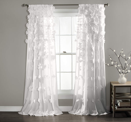 Lush Decor Riley Window Curtain Panel - Charming Handmade Bow Details - Elegant Light Filtering Single Curtain for Living Room, Dining Room, or Bedroom - 54" W x 84" L, Blush