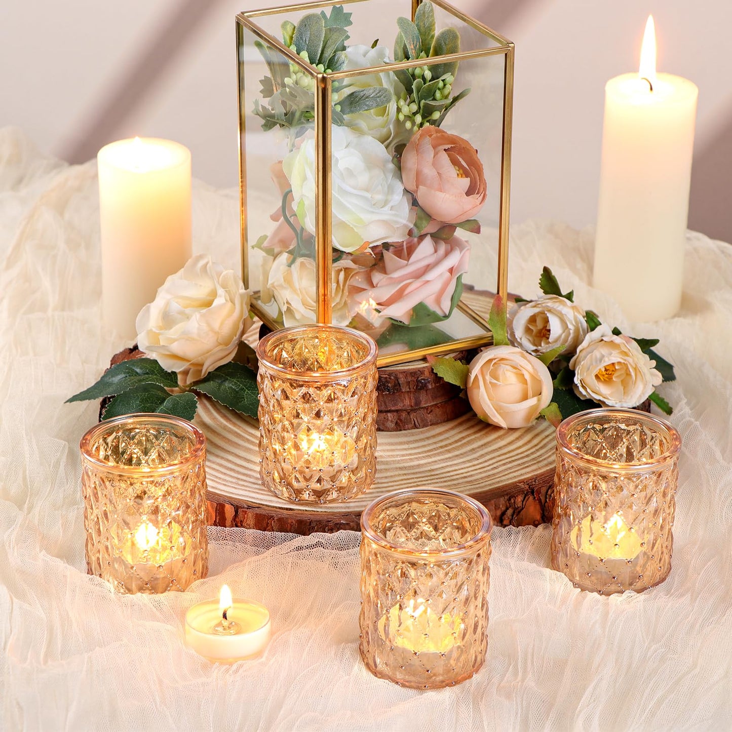 24pcs Pink Votive Candle Holders, Girl Baby Shower Decorations, Tealight Candle Holder for Valentine's Day, Wedding, Brithday Party, Table Centerpiece