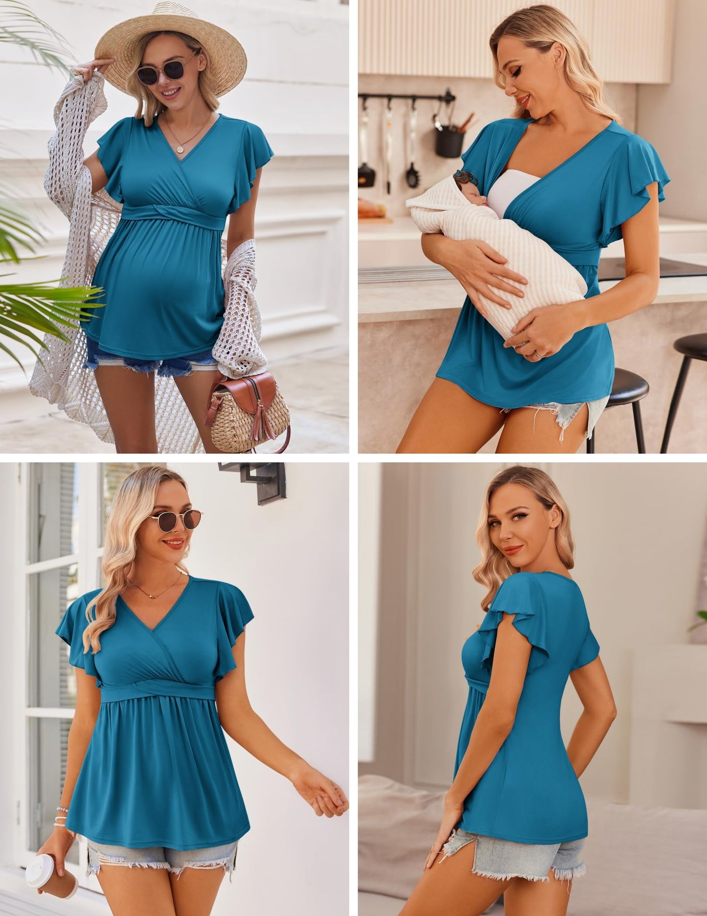 Ekouaer Maternity Shirts 3 Packs Flying Short Sleeve Nursing Tops Pregnancy Clothes