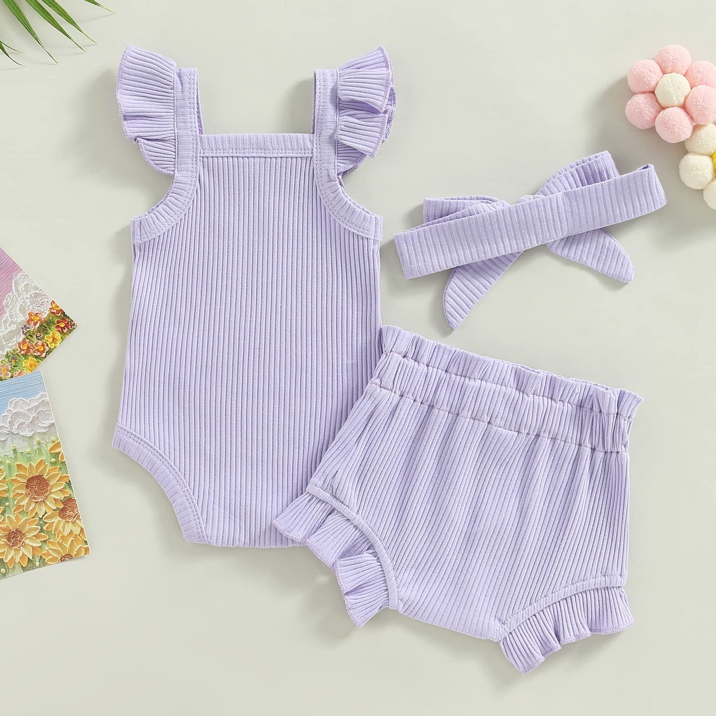 Murnouche Newborn Baby Girl Summer Clothes Sleeveless Floral Top Ribbed Shorts Boho Outfit Set