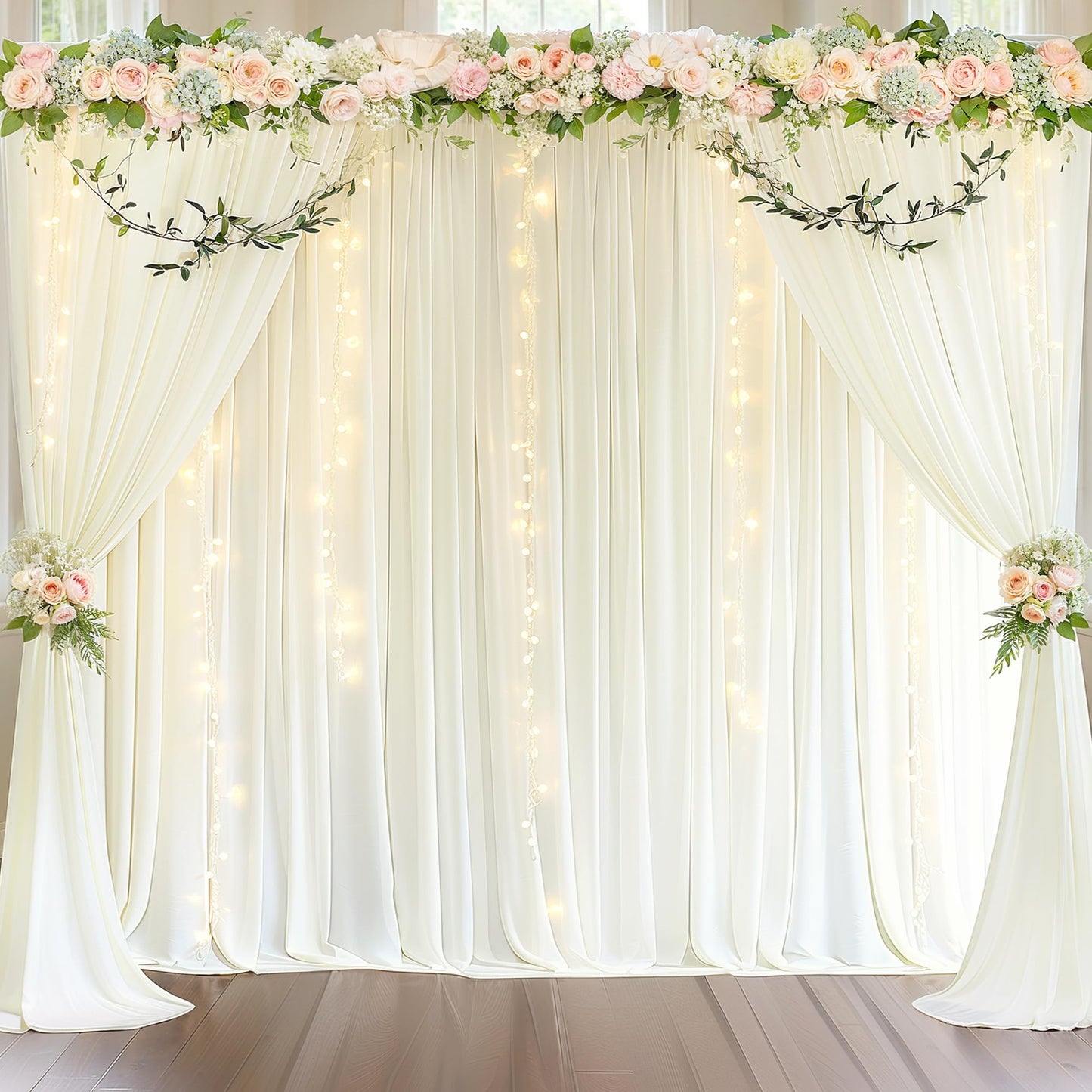 10x10ft Pink Backdrop Curtain with Lights String for Parties Wedding Wrinkle Free Soft Curtains Photo Backdrop Drapes for Girls Birthday Baby Shower Background Decorations 5x10ft, 2 Panels