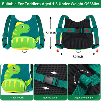 Accmor Toddler Harness with Leash, Cute Dinosaur Kids Harness + Anti Lost Wrist Link, Mini Child Harness Leash Wristband Strap Belt Protector for Baby Boys Girls to Outdoor Travel (Blue)