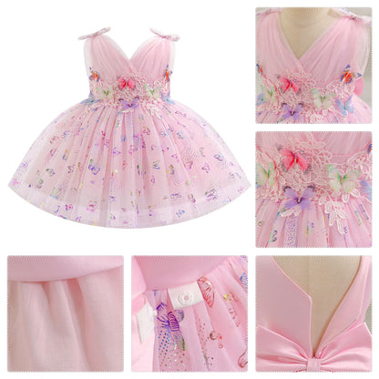 IDOPIP Toddler Baby Girls Shiny Butterfly Tutu Dress Princess Birthday Party Pageant Flower Girl Wedding V-Backless Dresses
