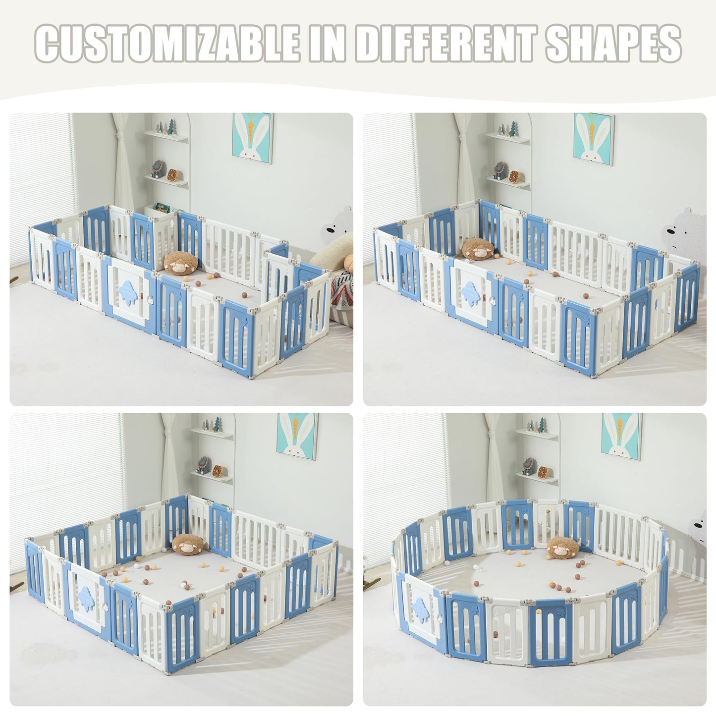Baby Play Pen - 14 Panels Extra Large Foldable Playpen for Toddlers, UFO Portable Fence, Gate, Yard - Blue