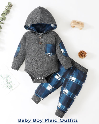 Renotemy Newborn Baby Boy Clothes Infant Boy Outfits Baby Hoodie Romper Fall Winter 0 3 6 9 12 18 Months Baby Clothes for Boy