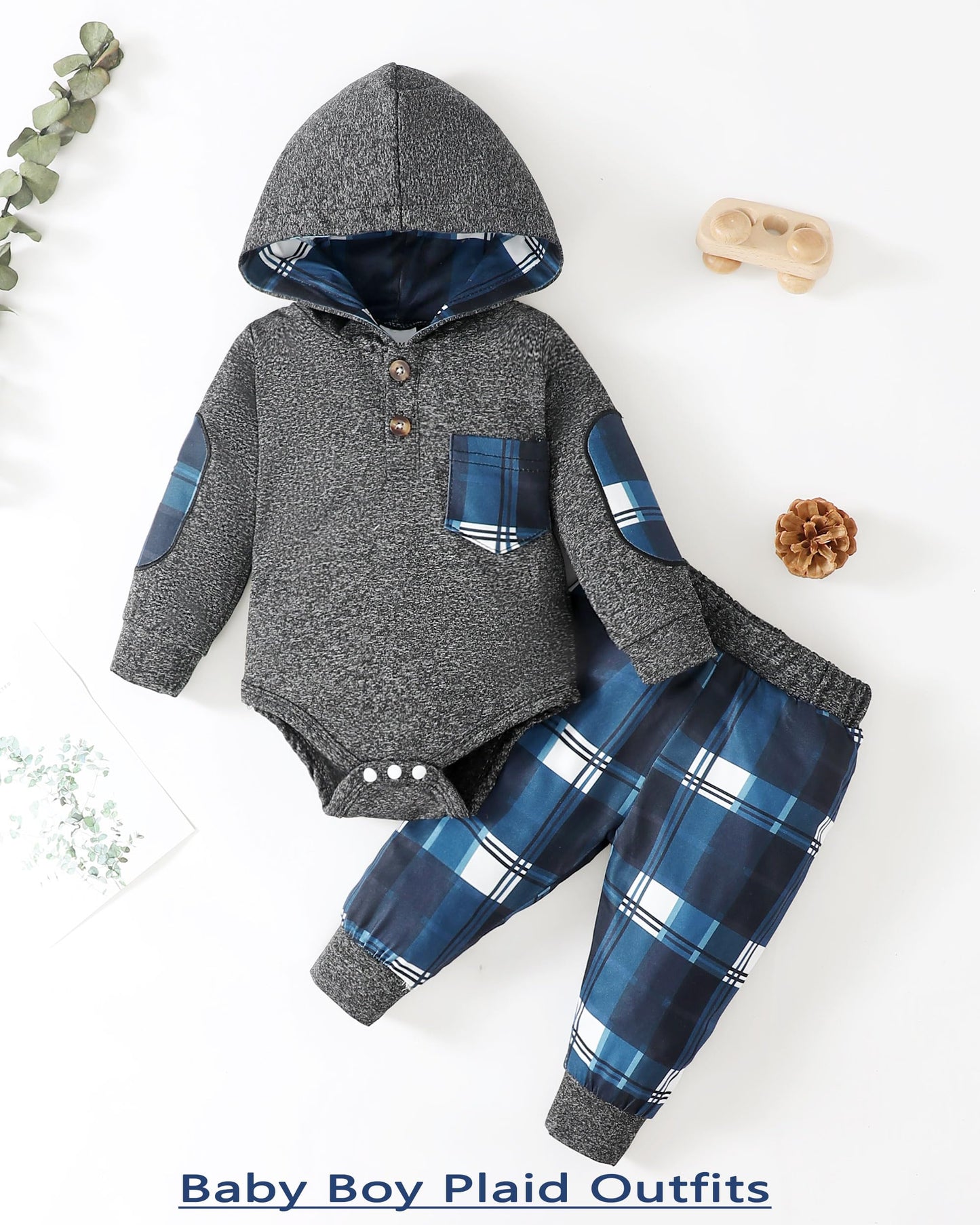 Renotemy Newborn Baby Boy Clothes Infant Boy Outfits Baby Hoodie Romper Fall Winter 0 3 6 9 12 18 Months Baby Clothes for Boy