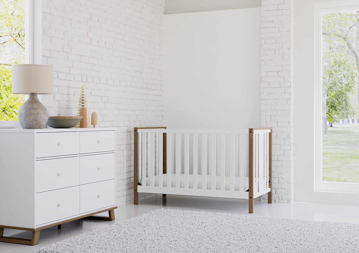 Storkcraft Modern Nursery Changing Table Dresser (White with White) – GREENGUARD Gold Certified, Dresser for Nursery, Changing Table With Drawers