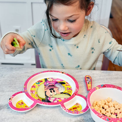 The First Years Bluey 4-Piece Place Setting - BPA Free Dishwasher Safe Toddler Dinnerware Set with Divided Plate, Bowl, Fork, Spoon - Multicolor