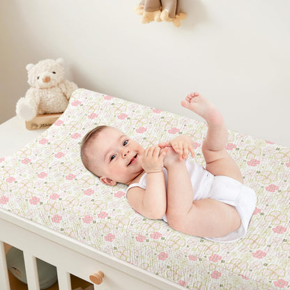 Bearmoss Changing Pad Cover, 2 Pack Muslin [100% Cotton] Diaper Changing Table Covers, 32'' x 16'' Soft Breathable Changing Pad Sheets for Unisex Baby Girls and Boys with Strap Holes (Bluemoon)