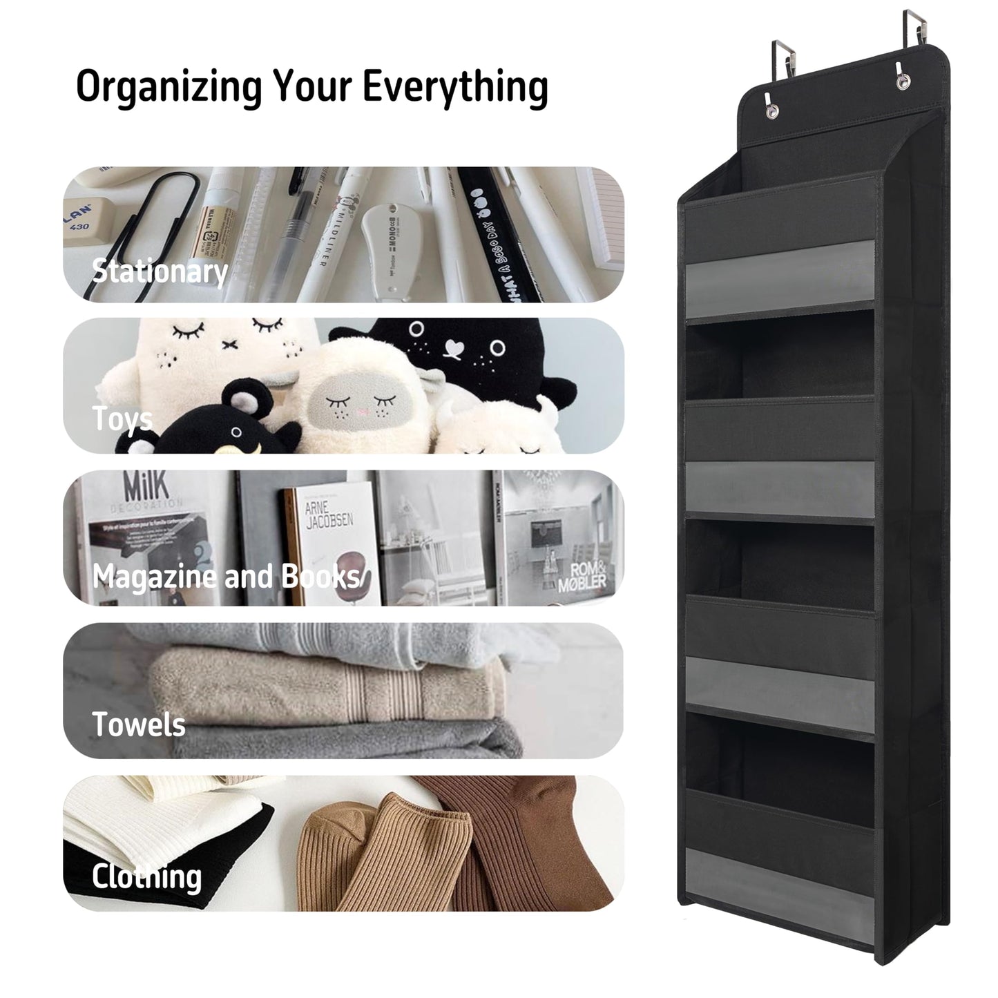 Over Door Organizer with 4 Large Capacity Pockets, Hanging Organizer Storage for Closet Bathroom Nursery Bedroom Dorm, Toys Cosmetics Sundries and Baby Essentials, Gray